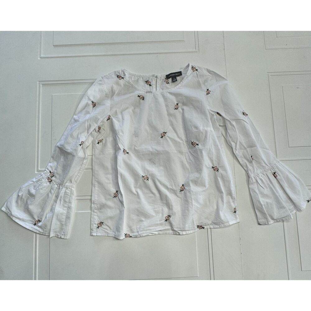 ALEXANDER JORDAN Women White Pinstripe Long Bell Sleeve Floral Sz Small S
